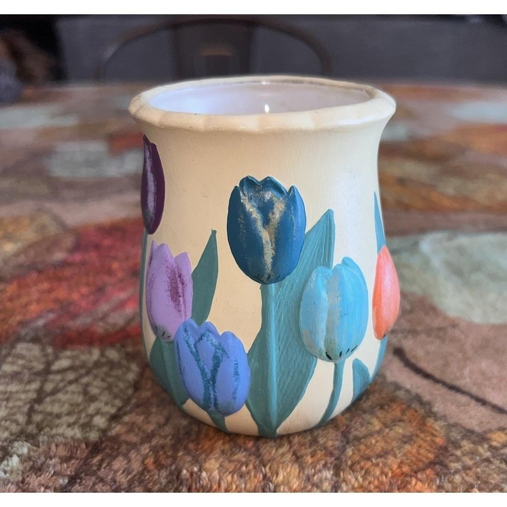 Vintage 1987 Hand-Painted Ceramic Tulip Vase Planter‎ Cottagecore Decor